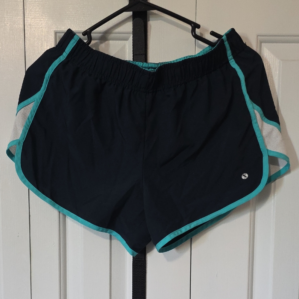 Xersion Women's Black and Aqua Athletic Shorts